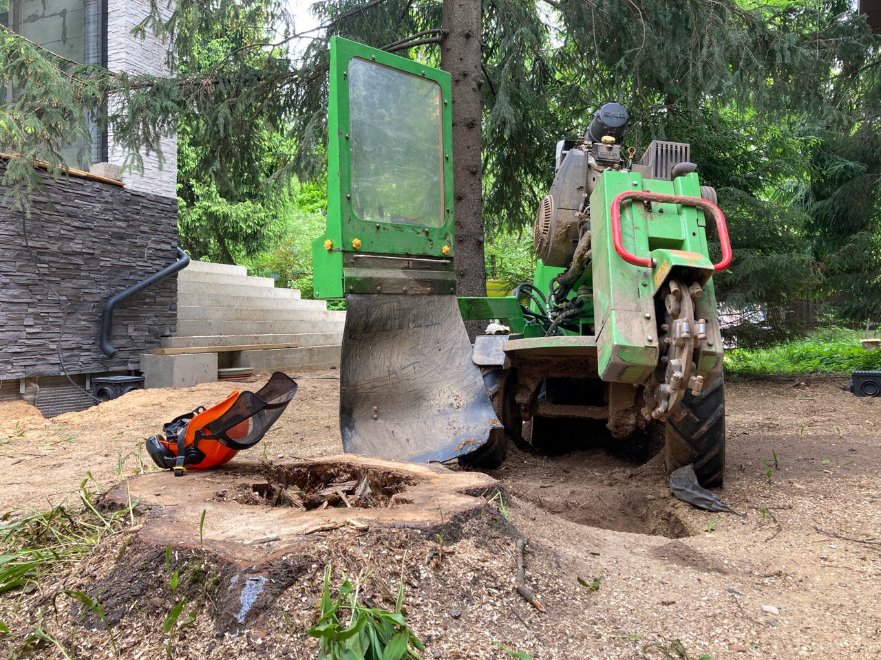 Выкорчёвывание пней экскаватором